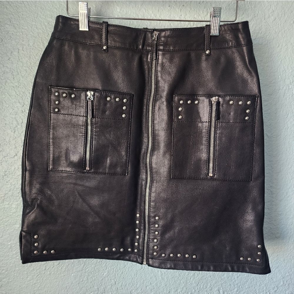 Karl Lagerfeld leather skirt new with tags dark academia preppy gothic chunky - Picture 4 of 12